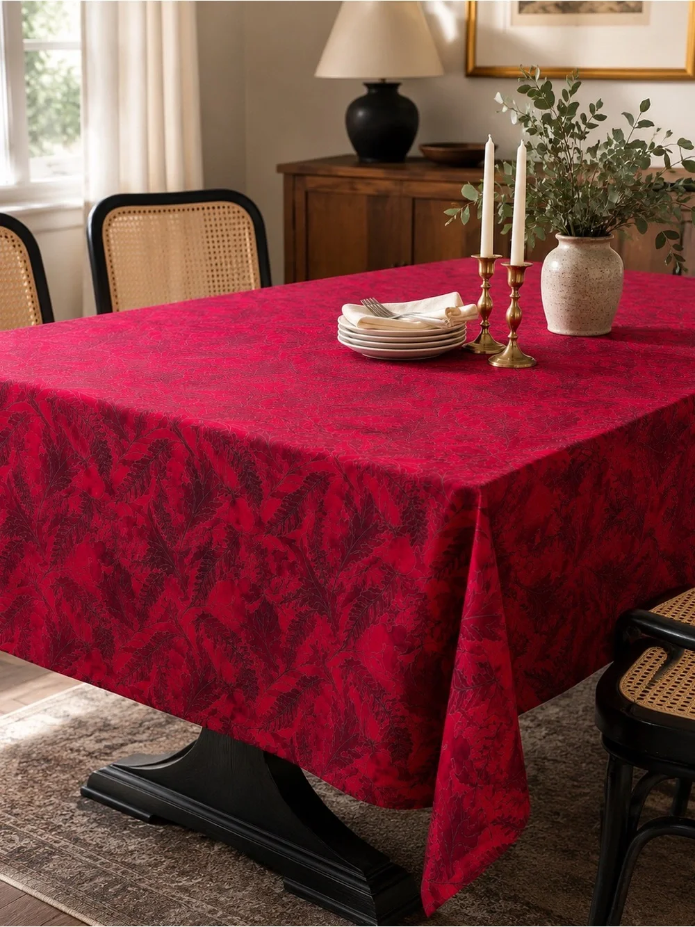 Vintage CRATE & BARREL Talven Gold Block Printed Cotton Tablecloth #0515264